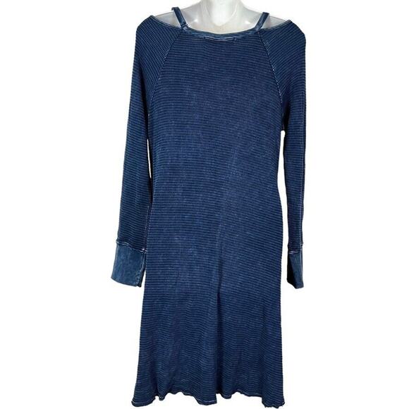 Able Womens Ribbed Blue Long Sleeve Cold Shoulder USA Made Knit Dress sz Large - Picture 14 of 16